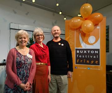 Picture shows: from left to right Caroline Small of the Green Man Gallery, Kaleidoscope Choir leader Carol Bowns and Fringe Chair Keith Savage.