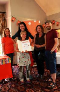 Artists Ruby Moon, Susannah Thompson, Ilsa Elford and Chris Robinson collect the Art Event Award for the 'Grinlow Art and Storytelling Trail 2014'