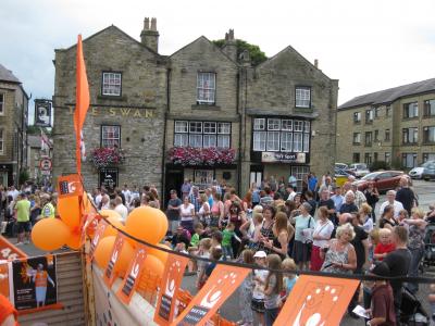Crowds outside The Swan