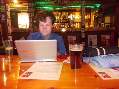 Blogger, writer, actor Chris Neville-Smith working late (SS)