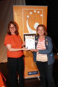Fringe Marketing Officer Stephanie with Linda Rolland, right, of Buxton Art Trail at the 2017 Awards (credit: Ian J. Parkes)