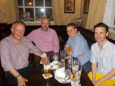 Award-winning comedy team Nathan & Ida (right) relax with Sam Slide (left) and the Fringe's Stephen Walker at The Queen's (SS)
