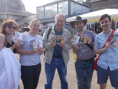 Fringe @ 5 flyering with The Dead Secrets@ Jen, Ida, Phillip and Nathan with Sam centre (SS 2019)