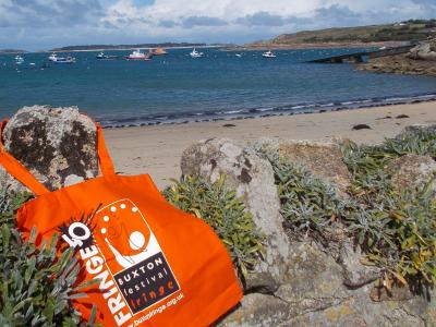 The Fringe bag went on various travels over the summer. Here it is at St Mary's on the Scilly Isles. For more of its adventures see our Instagram account @buxtonfringe (credit: Sam Slide 2019)