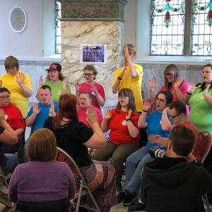 The Fairplay Signing Choir from Chesterfield performs at the Accessible Buxton Launch Event sponsored by Buxton Festival Fringe, Buxton Crescent Heritage Trust and Parkwood Leisure.