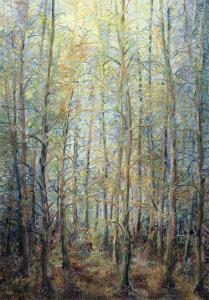 Wispering Woods. Oil on canvas and threads applied to canvas. 100 x 70 cm. By L.Jannetta