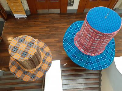 Mary Gwen's award-winning Welsh hats installation (PM)