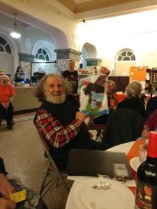 John Wilson is delighted to win an inflatable Santa at the raffle (SB)