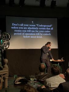 Underground co-founder Tom Crawshaw presents some of the Fringe commandments. (GB)