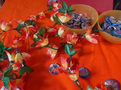 Fringey badges and flowers as we show our artistic side.