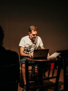 Peter Sleigh plays the author, Dave Thompson