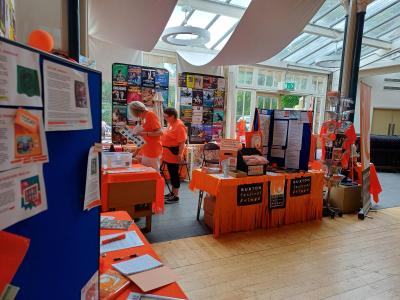 The Fringe Information Desk at the Pavilion Gardens' Octagon Lounge (credit: Stephanie Billen 2025)