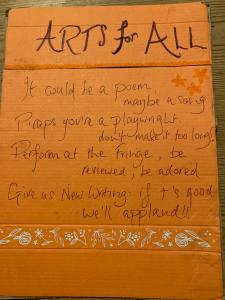 Summing it all up on a poster on the carnival float. Words by Pam Mason (credit: Jeanette Hamilton 2025)