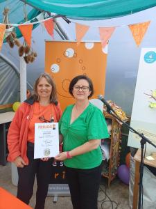 Gemma Ball from Underground picks up the 2025 Theatre: Production award certificate on behalf of Charis King of Wummy (credit: Stephanie Billen)