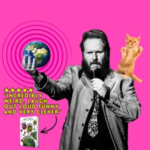 Phillip Carter, pictured with a review for his Sci-Fi Comedy book WHO BUILT THE HUMANS?