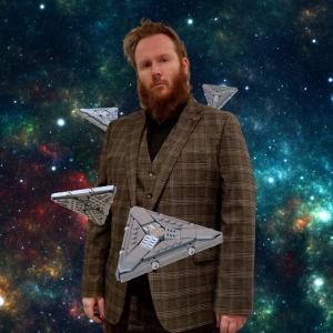 Phillip Carter, surrounded by Lego timeships