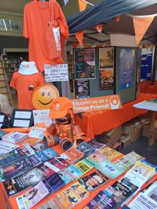 Flyers galore at the Fringe desk (credit: Stephanie Billen 2026)