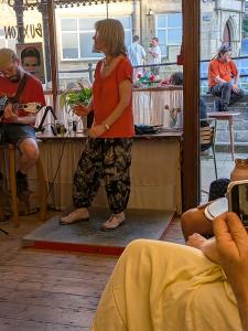Fringe Marketing Officer Stephanie revives some of her tap moves (DO)
