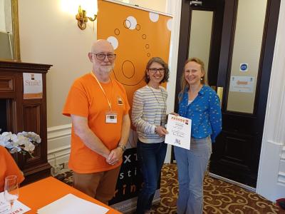 Fringe Chair Ian Bowns with Maria Carnegie and Jayne Fanthorpe Walker from The Shakespeare Jukebox at the Buxton Fringe Awards 2026 (credit: Stephanie Billen)