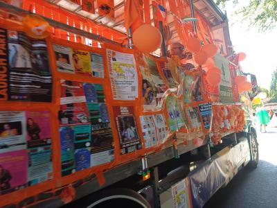 Performers' posters adorn the Fringe float (credit: Dan Osborne 2026) 