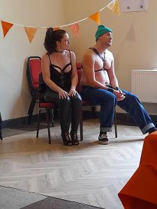 Actor/writer Siobhán Healey and actor Nathan Dowling as a dominatrix and her client (CG)
