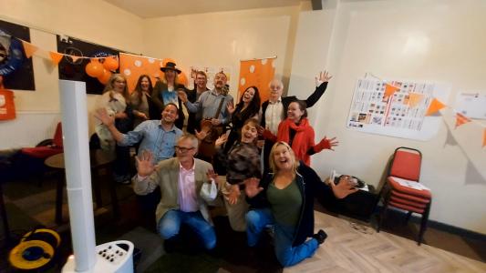 Until next time! Farewell from some of the many artists who helped make the Fringe Programme Party such a success! (credit: Rob Harrison 2026)