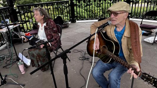 Clarkes and Co perform pieces from their show Pangolins, Music and Poetry at Fringe Saturday (credit: Moira Kean 2026)