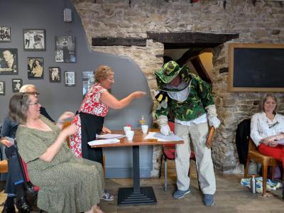 A lively scene from 2025's Chapel Arts Writing Group Fringe performance